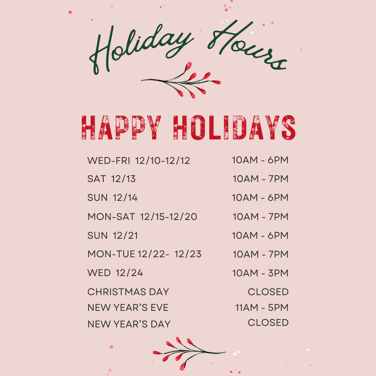 Holiday Hours