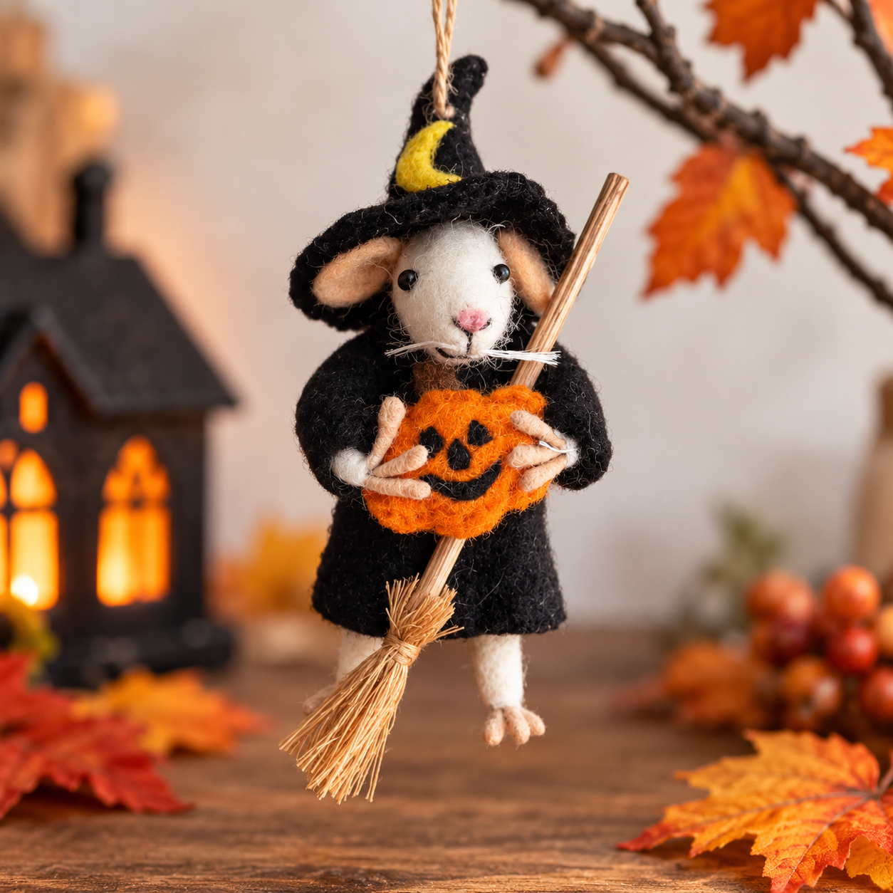 Felt Halloween Mouse Witch Ornament