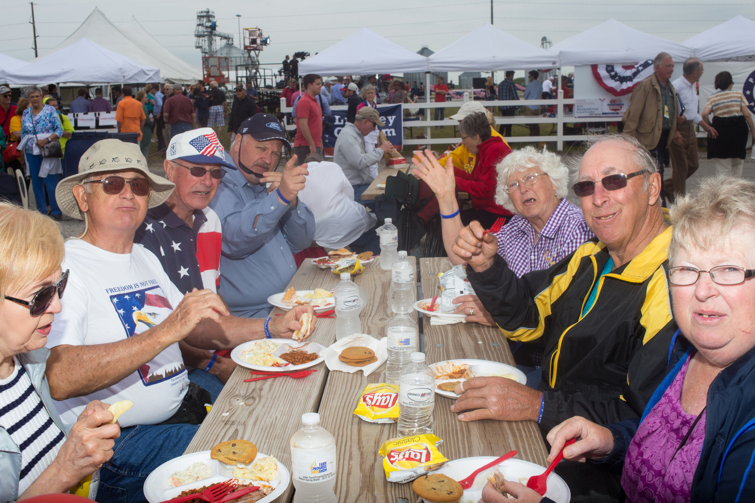 Attendees eat lunch at Senator Joni Ernst's First Annual Roast & Ride on June 6, 2015 in Boone, Iowa.