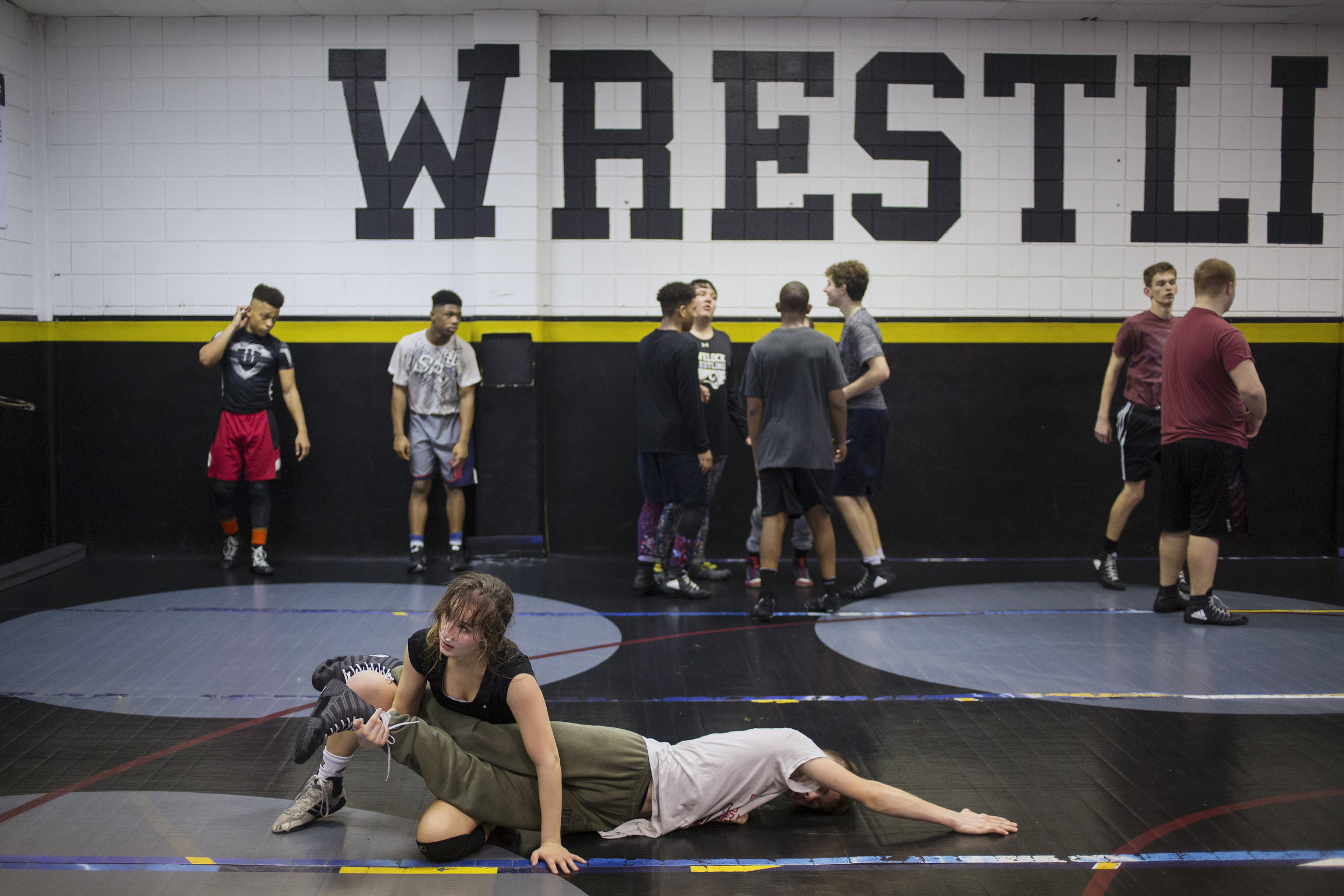  Brooke Hermel drills with a partner at practice at Havelock High School on January 19, 2019. (For ESPN) 