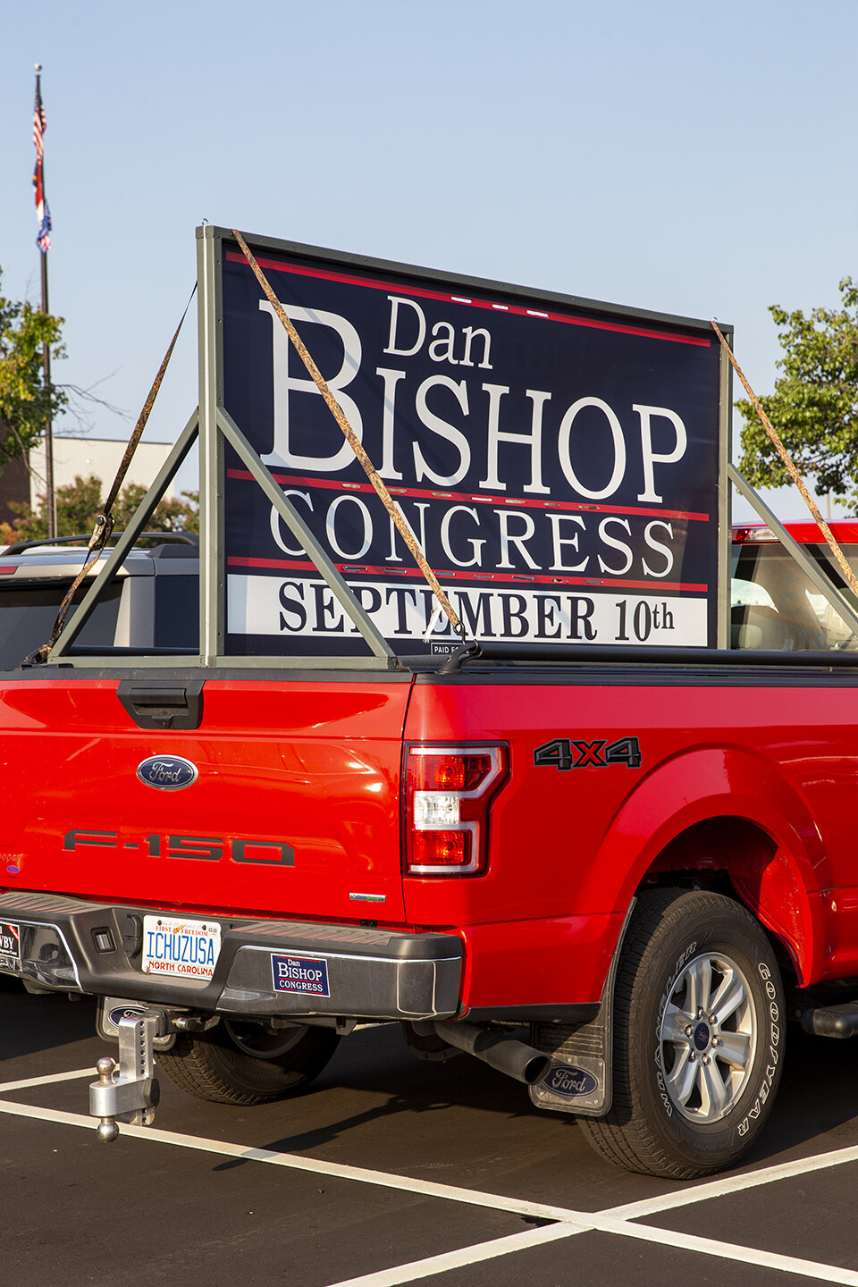  A truck displays a sign at a campaign rally for NC 9th Congressional District candidate Dan Bishop on September 9, 2019 in Fayetteville, North Carolina.  