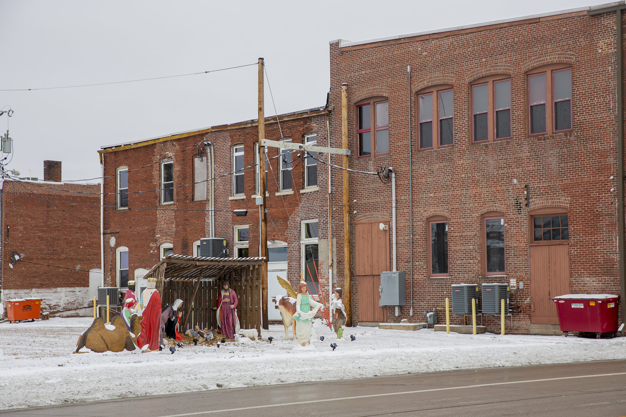  Nativity scene in Centerville. The set caused controversy when it was originally placed on the grounds of the Appanoose County Courthouse. It was later moved to privately-owned property one block away. (Appanoose County) 