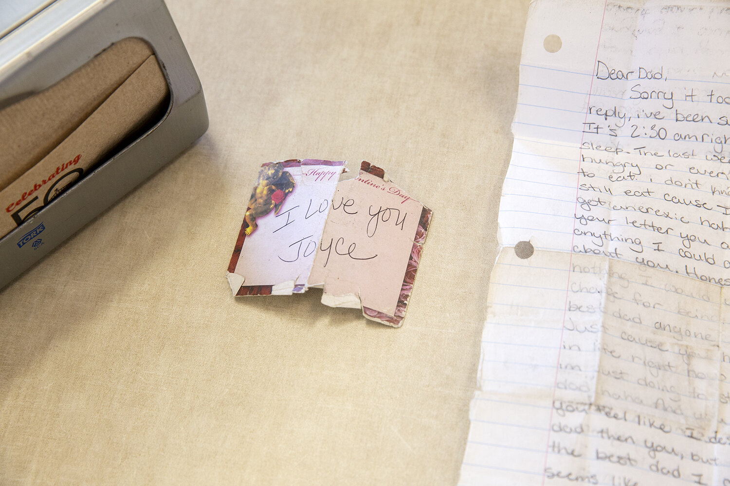  Notes for Michael at a gas station, New London. Michael, a farmer, works between 60-80 hours a week, and deals with chronic pain from a degenerative disc disease in his back. In his wallet, he keeps these notes his wife and daughter wrote him while 