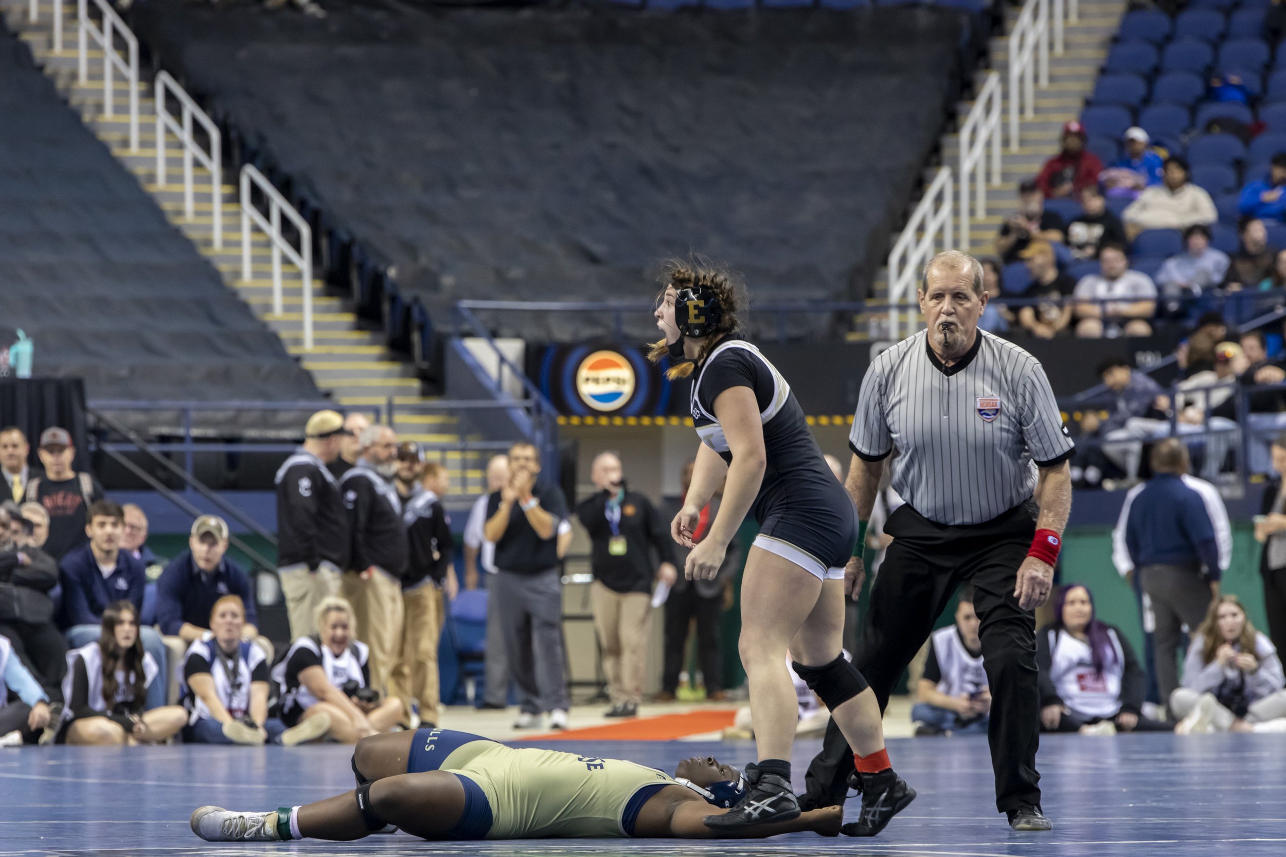  Wrestlers compete in the 2024 North Carolina High School Athletic Association’s first sanctioned women’s wrestling championship on Saturday, February 17, 2024 at the Greensboro Coliseum in Greensboro, NC. 