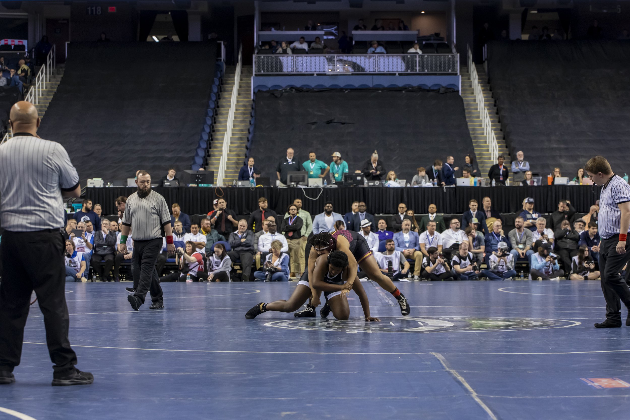  Wrestlers compete in the 2024 North Carolina High School Athletic Association’s first sanctioned women’s wrestling championship on Saturday, February 17, 2024 at the Greensboro Coliseum in Greensboro, NC. 