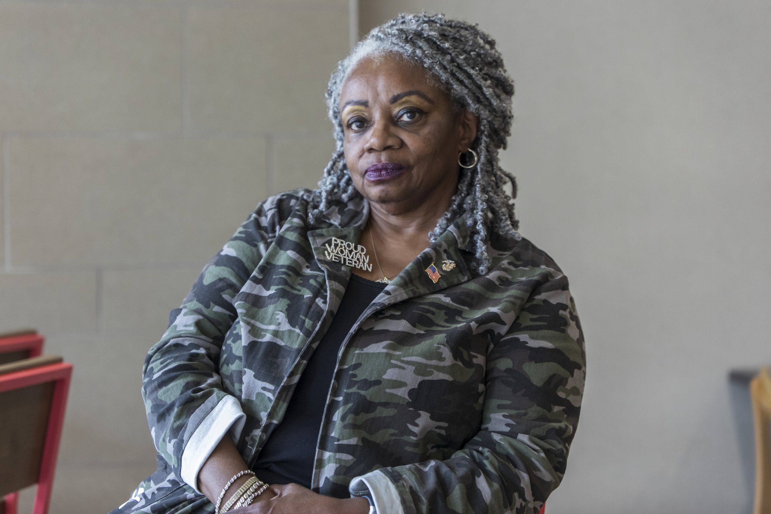  LaVeda Bennett sits in a hotel hobby in Jacksonville, NC on Tuesday, July 18, 2023. (Rachel Jessen for NBC News) 