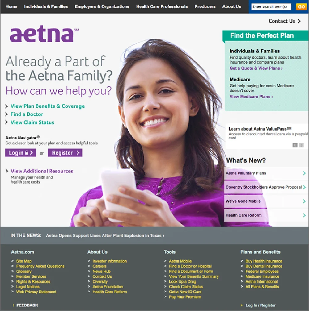 Aetna home page