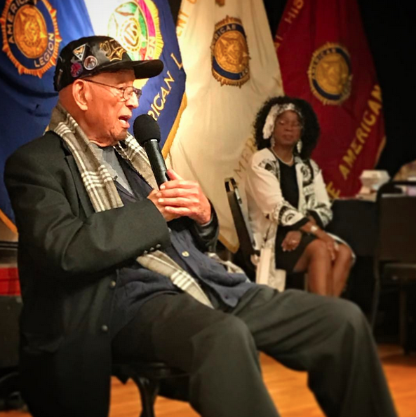 Original Tuskegee Airman, Lt. Col. Robert Friend, 96, speaks at Post 43 in celebration of Black History Month.