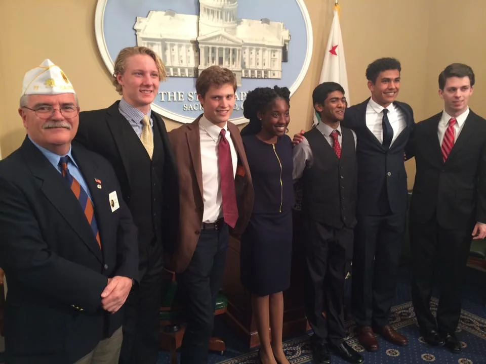 American Legion Department of California Commander Gary Leach is pictured with finalists of the Department Oratorical Contest at the State Capitol in Sacramento, March 4. Area 6 semifinalist, Ryan Wallace won the state competition and will be competing in Indianapolis April 22-23 for the national prize. The competition judges high schoolers on prepared and extemporaneous speeches on various topics concerning the U.S. Constitution. Congratulations to Ryan and to Palisades Post 283, who sponsored him! Special thanks to Post 43 Past Commander and state Oratorical Commission chair, David Gibson for his leadership and hard work in organizing this impactful youth program. (photo courtesy Gary Leach)
