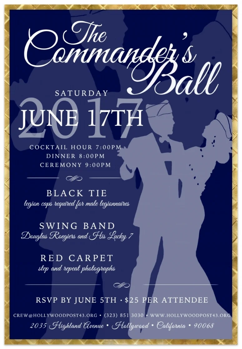 Thank you to all who purchased tickets. The Commander's Ball is SOLD OUT! See you Saturday!