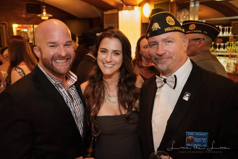 MC for the evening, comedian, Army veteran and incoming American Legion member John Stites with Post 43 member Shannon Corbeil and adjutant Karl Risinger at the 2017 Commander's Ball, June 17, 2017. (photo by Louis Katz)