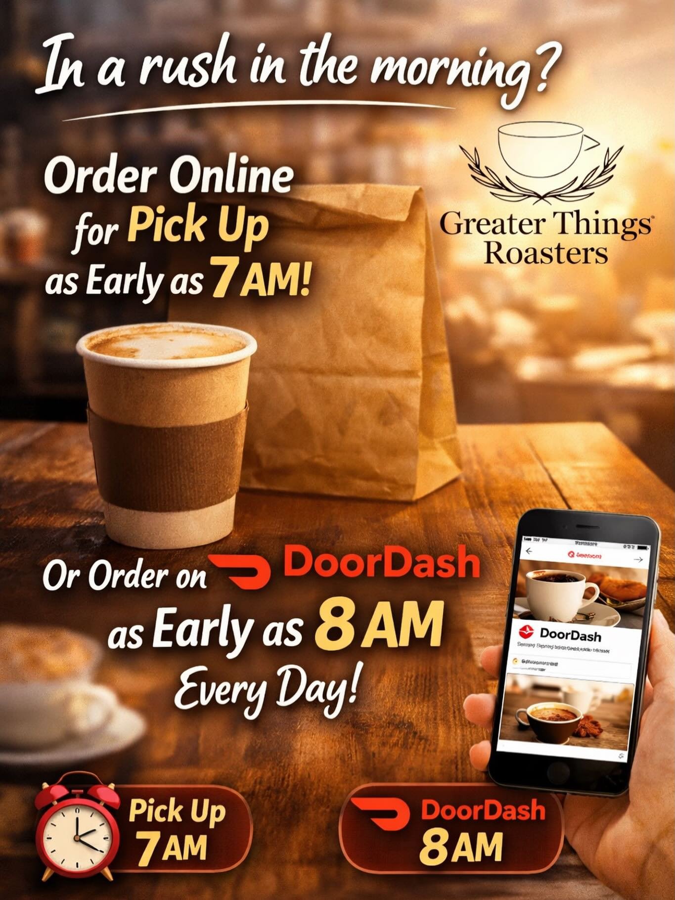 #InARush #OnlineOrdering #DoorDash #GreaterThingsRoasters