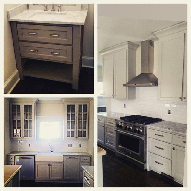 Love the soothing color of this modern kitchen and powder room.
#thomasbuiltcustomcabinets #paintedmaple #athensga