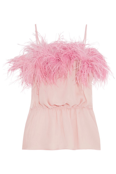 PRADA Feather-trimmed crinkled silk-chiffon camisole.jpg