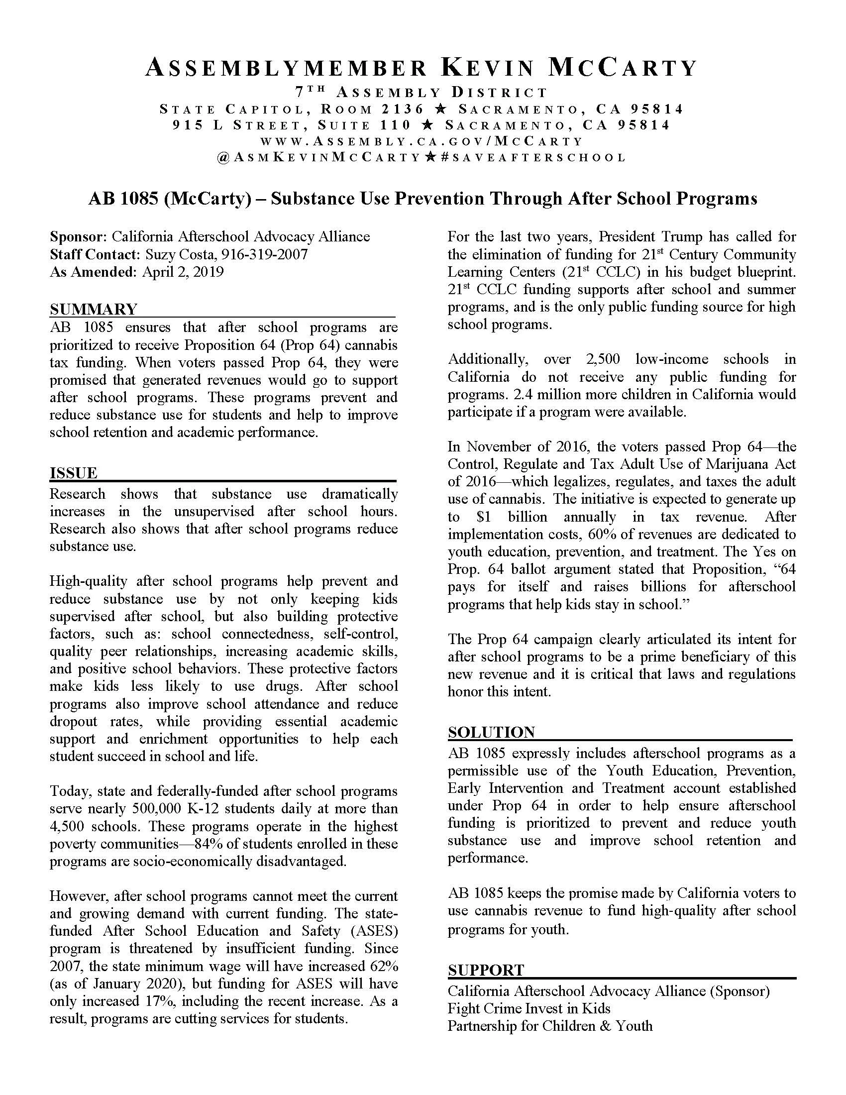 AB 1085 Fact Sheet