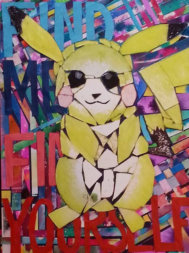 Find Me, Find Yourself , Acrylic, glass, paper, watercolor on canvas, 20"x16"