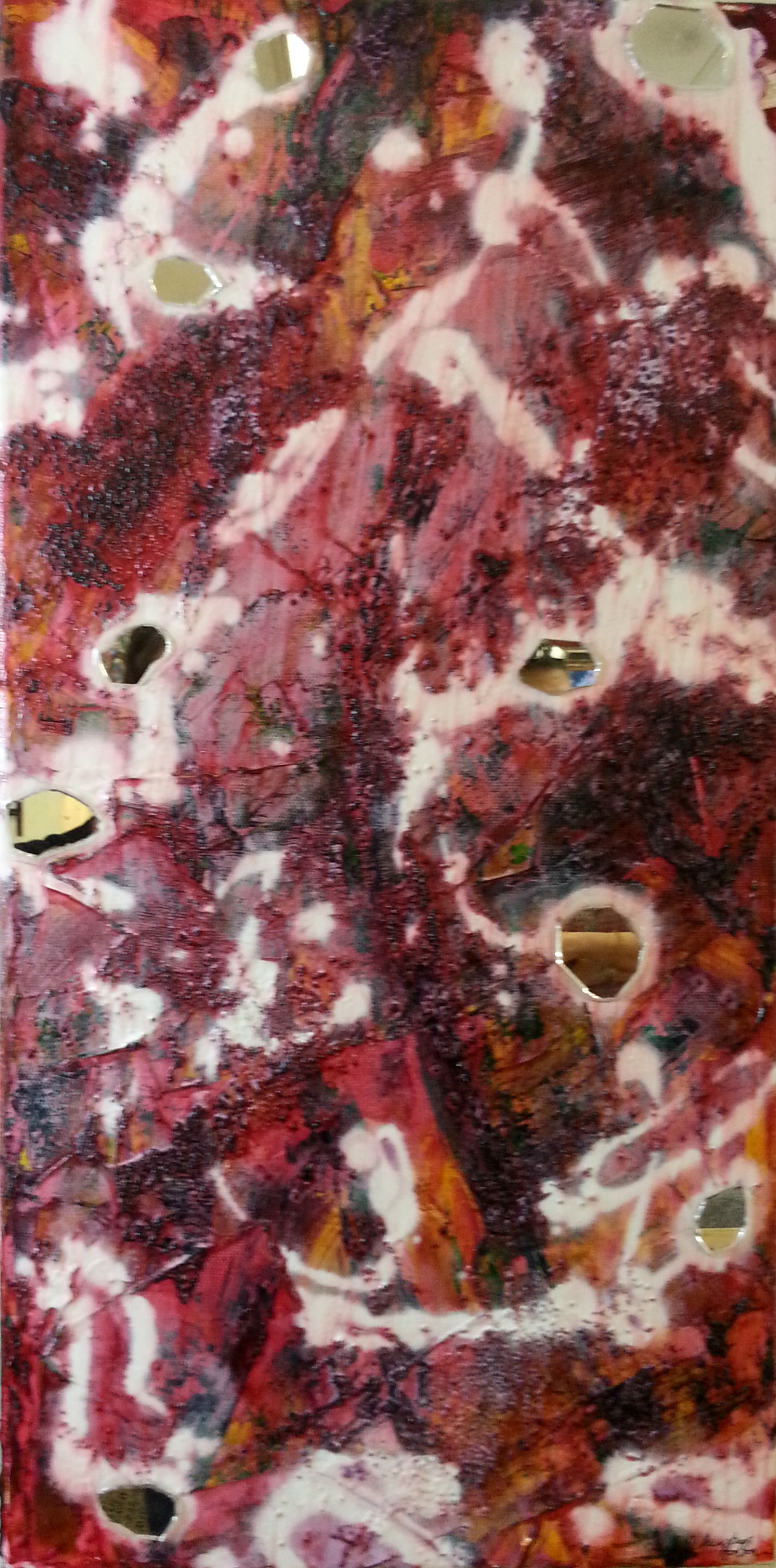 Life Lessons , Acrylic, mixed media, mirror on canvas, 24"x10"