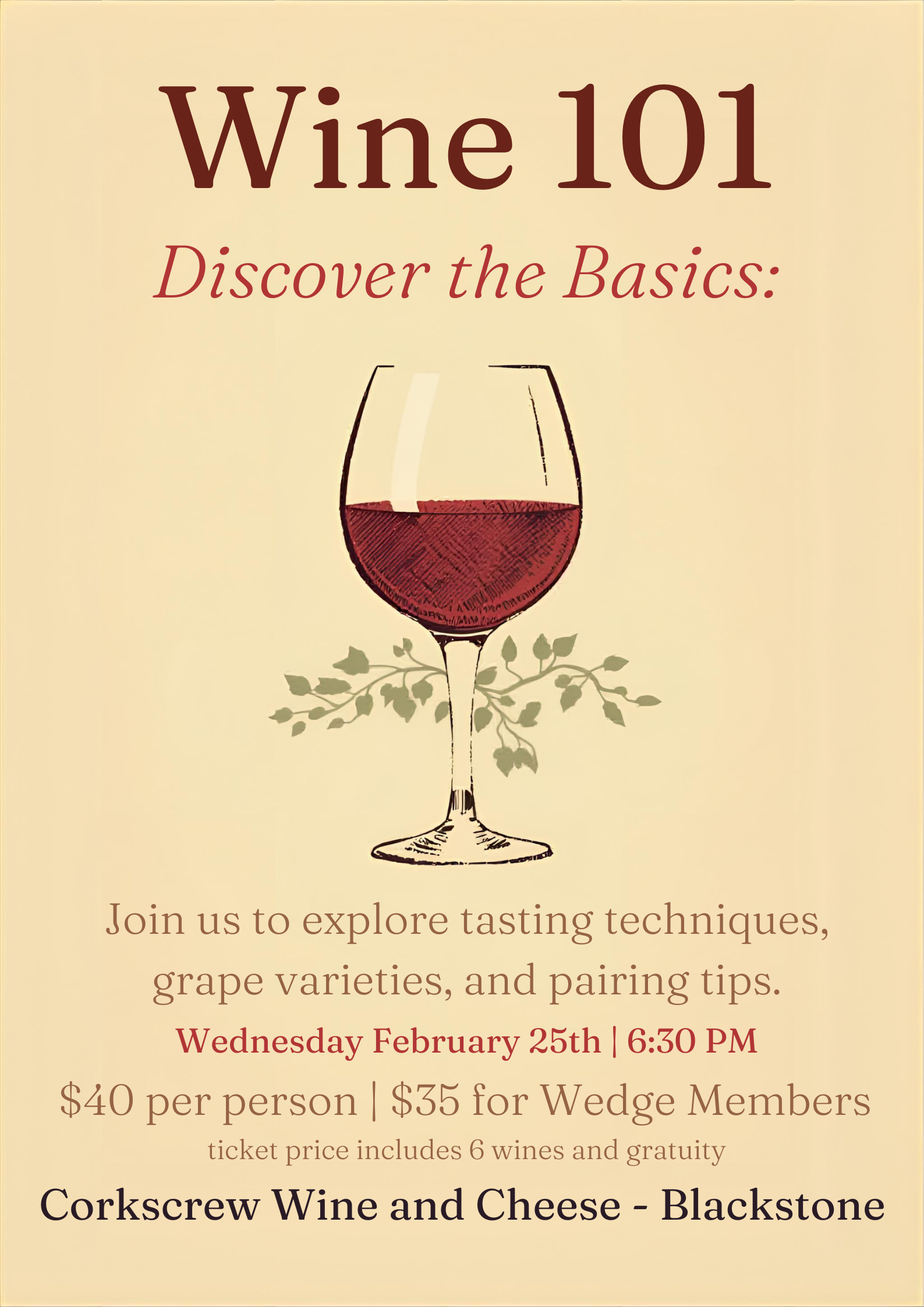 Wine 101 Tasting Class 