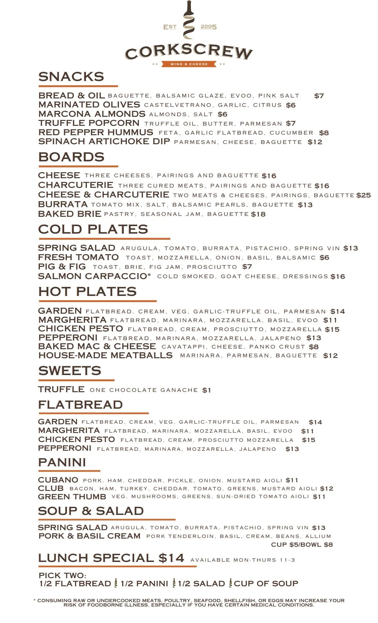 Old Rockbrook Drink & Food Menu (Copy) — Corkscrew Wine & Cheese