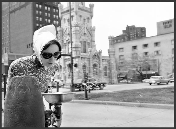 Lady at Water Fountain c.1960 from original 4x5 negative