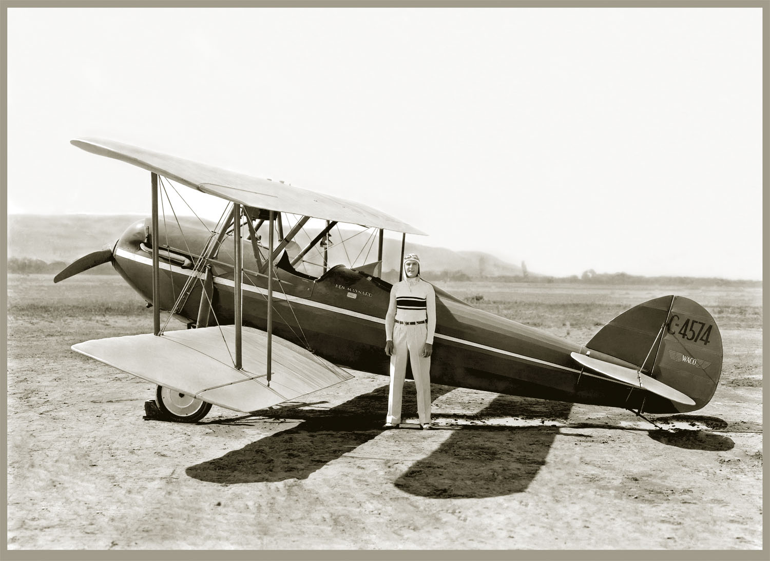 Ken Maynard with Biplane c. 1925 from original 8x10 negative