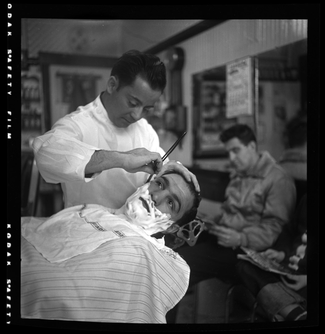 Rocky Marciano getting a shave c.1952 from original 2.25 negative