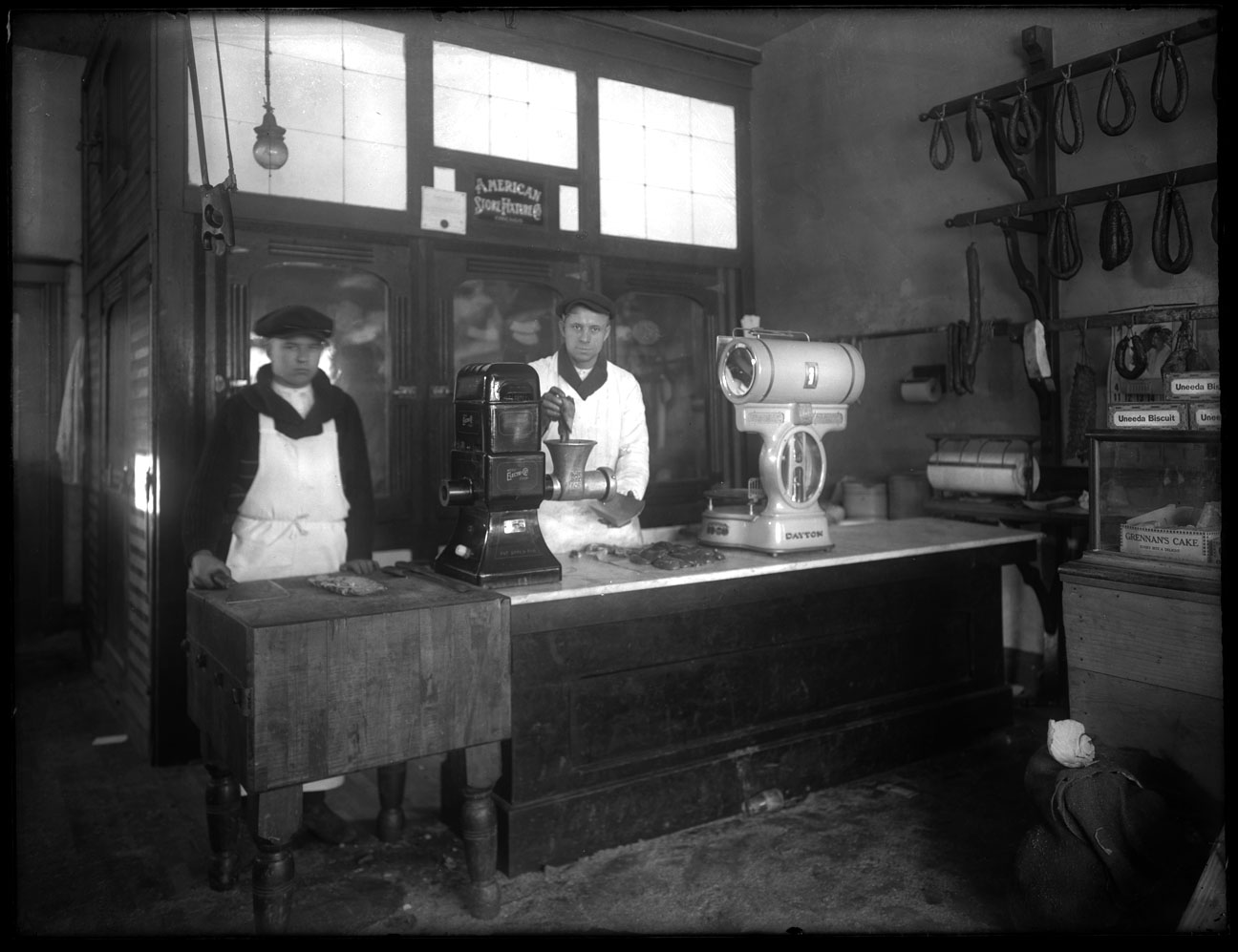Butcher Shop c.1920 from original 4x5 glass plate negative