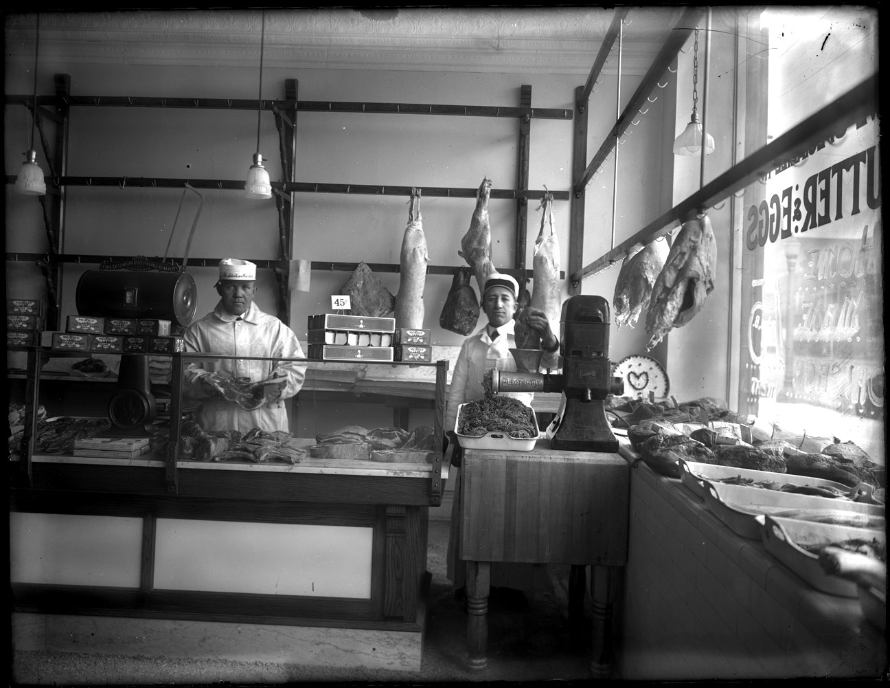 Butcher Shop c.1920 from original 4x5 glass plate negative