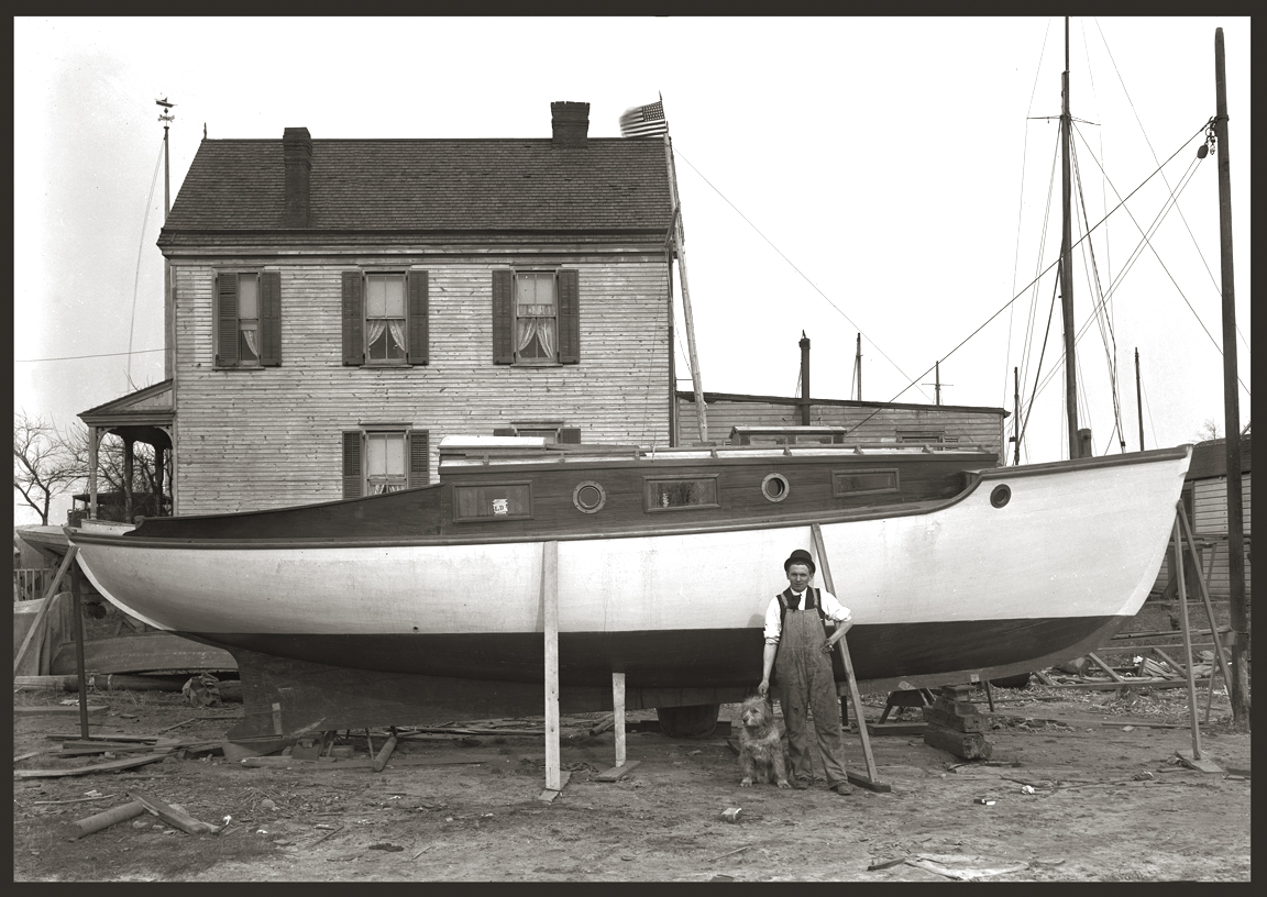Man with Dog & Boat c.1912 from original 5x7 glass plate negative