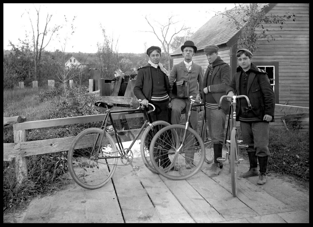 3 Cyclists and an Aristocrat c.1910 from original 5x7 glass plate negative