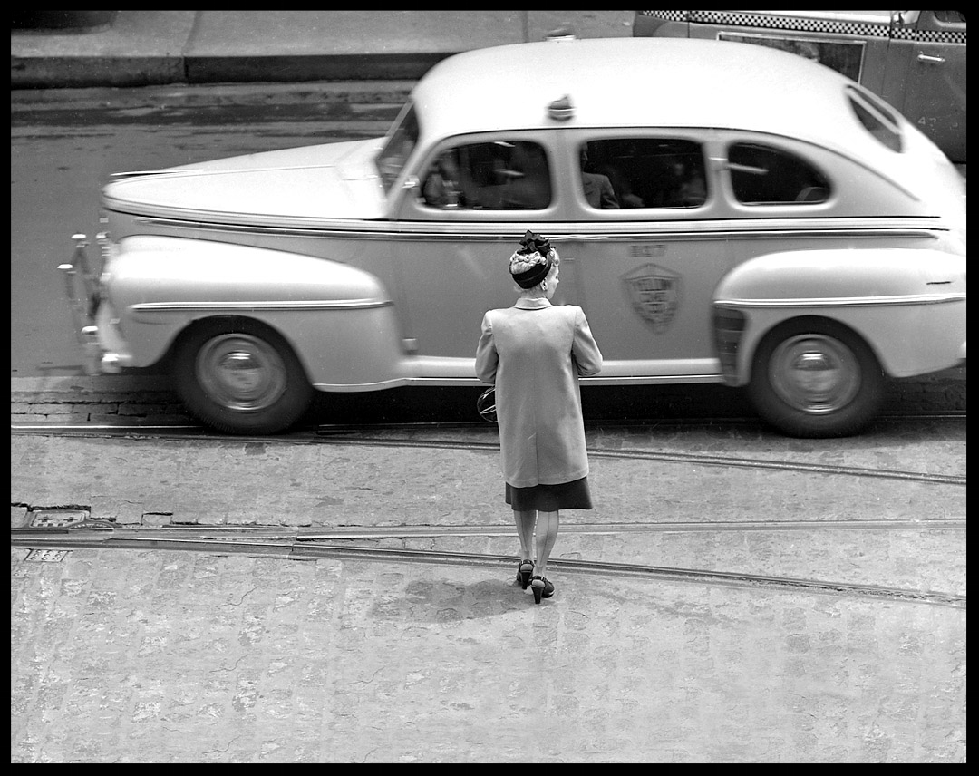 Woman Crossing Street. Chicago c.1947 from original 4x5 negative