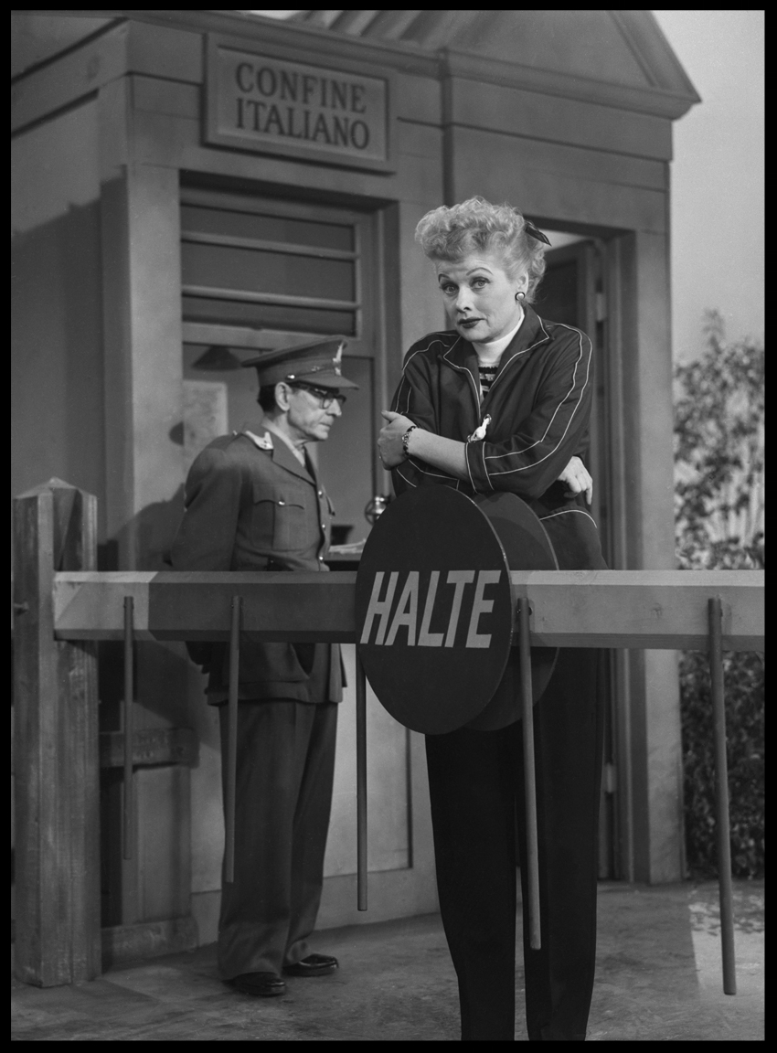 Lucille Ball Stuck at Italian Border, I Love Lucy Show c.1956 from original 4x5 negative