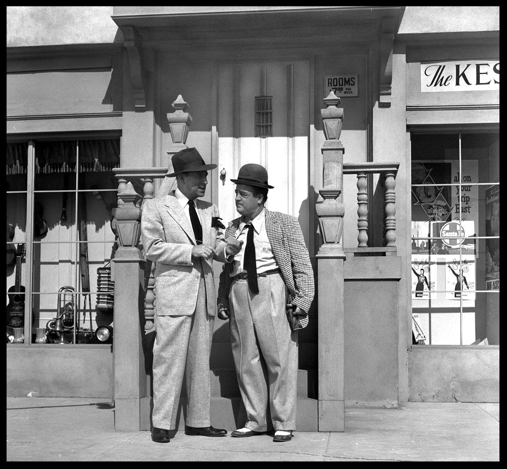 Abbott & Costello in front of stoop from the Abbott & Costello c.1952 from original 2.25 negative