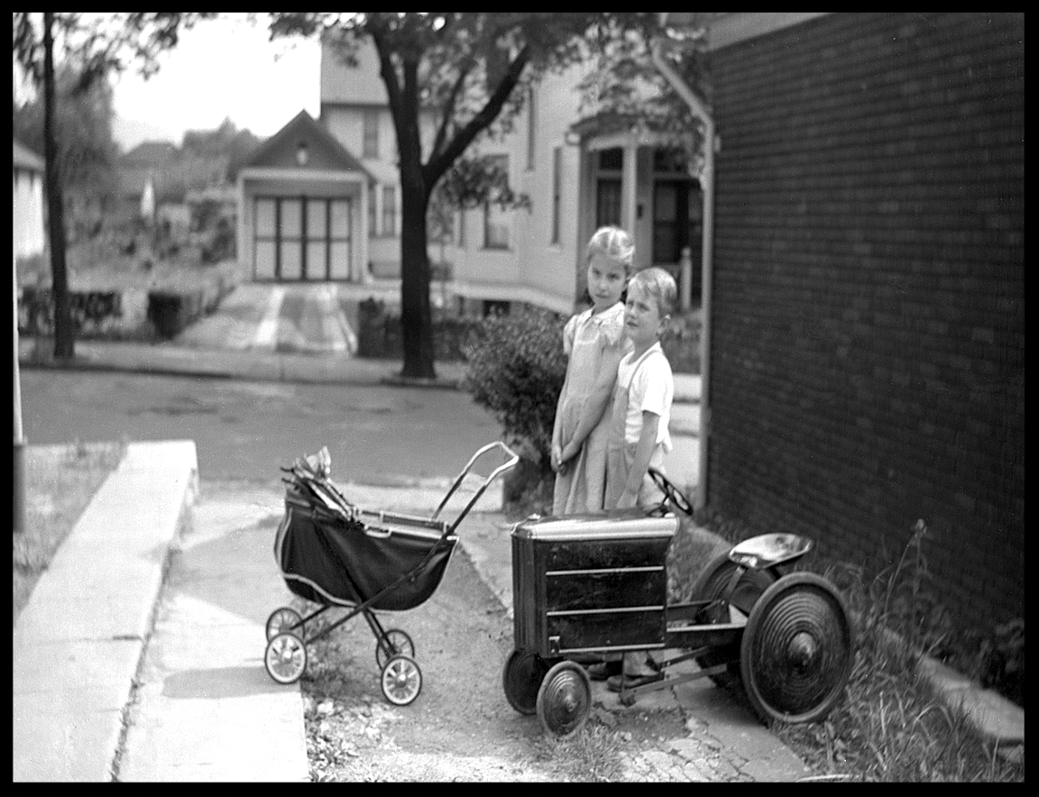 Kids in Driveway c.1930 from original 4x5 negative