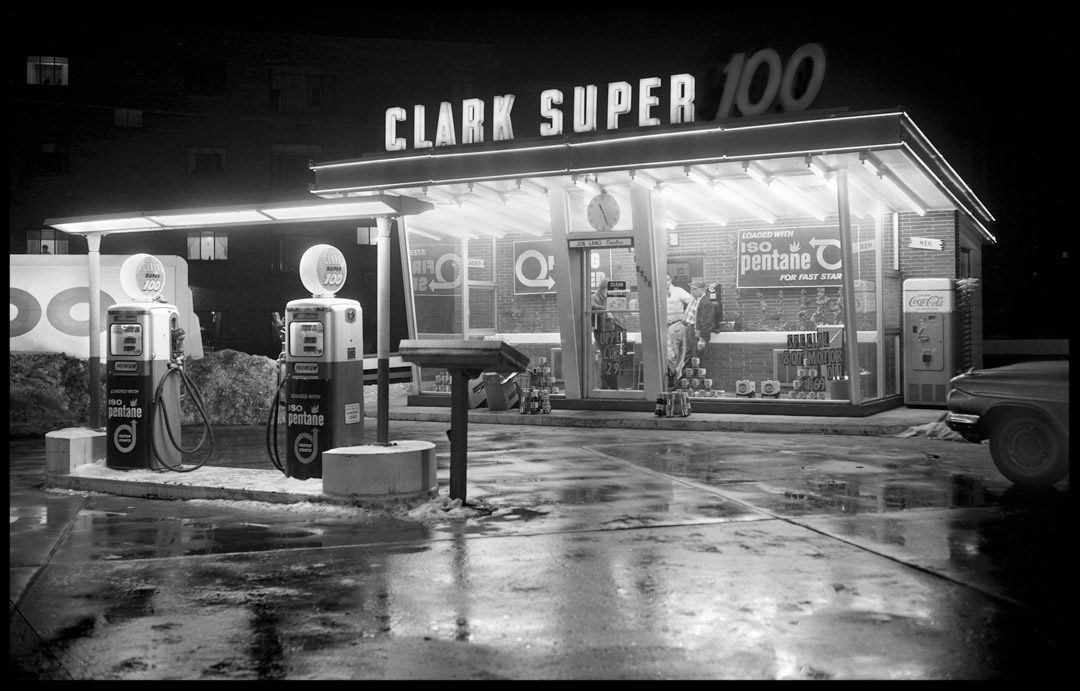 Clark Super 100 Gas Station c.1955 from original 4x5 negative