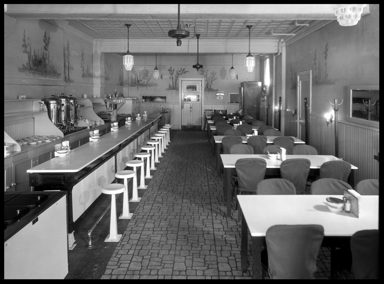 Beautiful Vintage Diner Interior c.1928 from original 8x10 glass plate negative