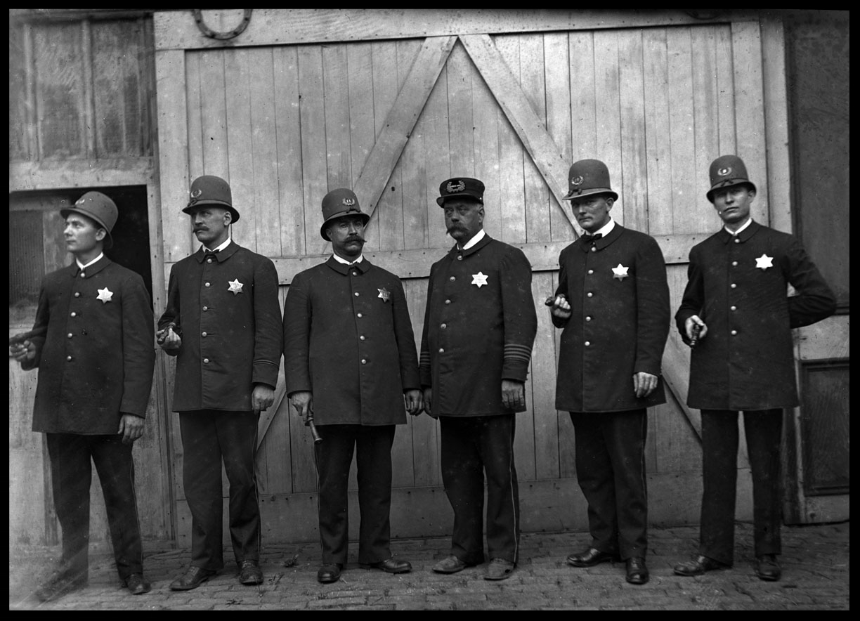 Police Officers Against Barn Door c.1912 from original 4x5 glass plate negative