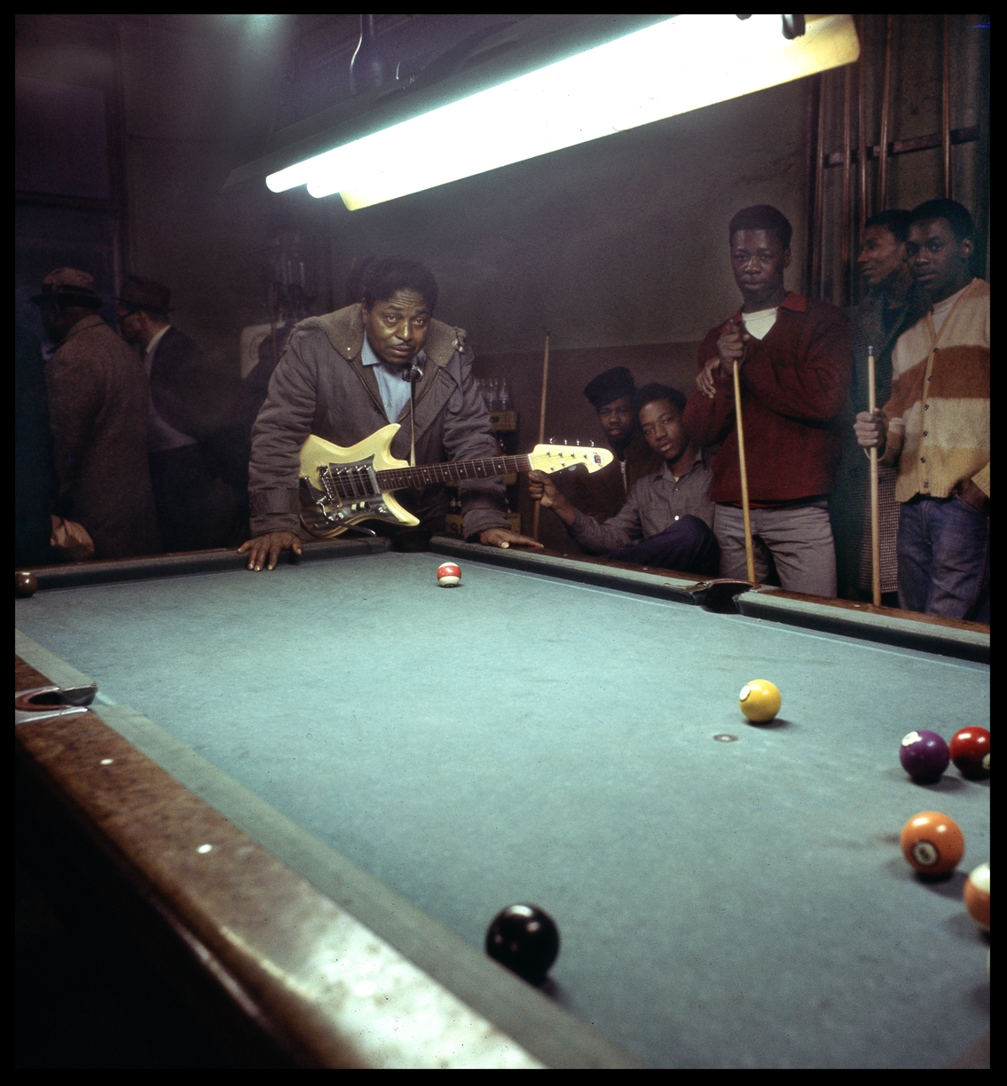 Bluesman Johnny Shines at Pool Table c.1969 from original 2.25 negative