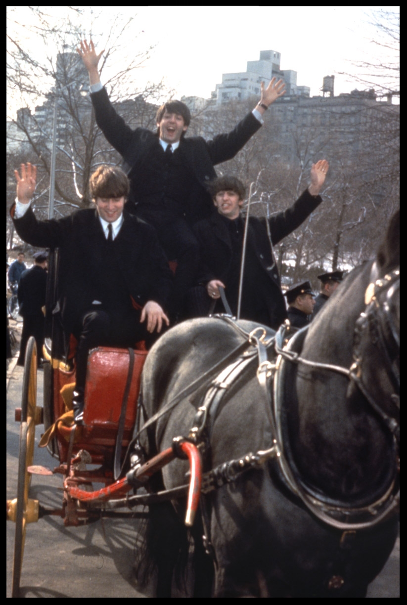 The Beatles minus George Harrison ( he was ill ) in Central Park on the first US Tour Feb 8,1964 from original 35mm transparency