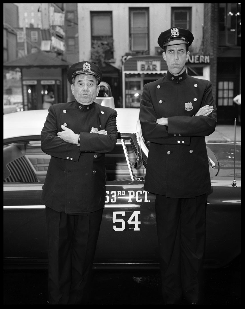 Joe E Ross and Fred Gwynne as NYPD Officers Car 54 Where Are You? c.1961 from original 4x5 negative
