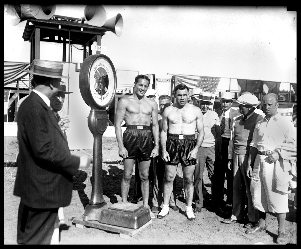 Max Baer & Paulino Uzcudun Weigh-in c.1931 from original 4x5 glass plate negative
