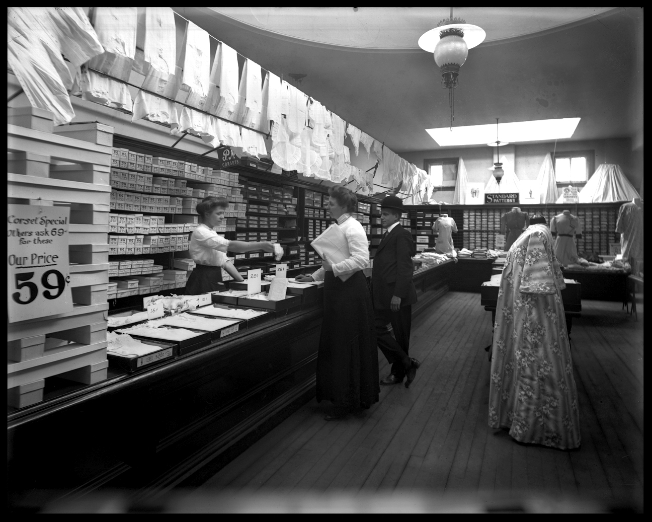 Corset Shop c.1910 from original 8x10 glass plate negative