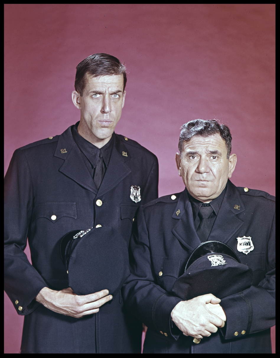 Fred Gwynnes & Joe E Ross as NYPD Officers in Car 54 Where are You c.1961 from original 4x5 transparency