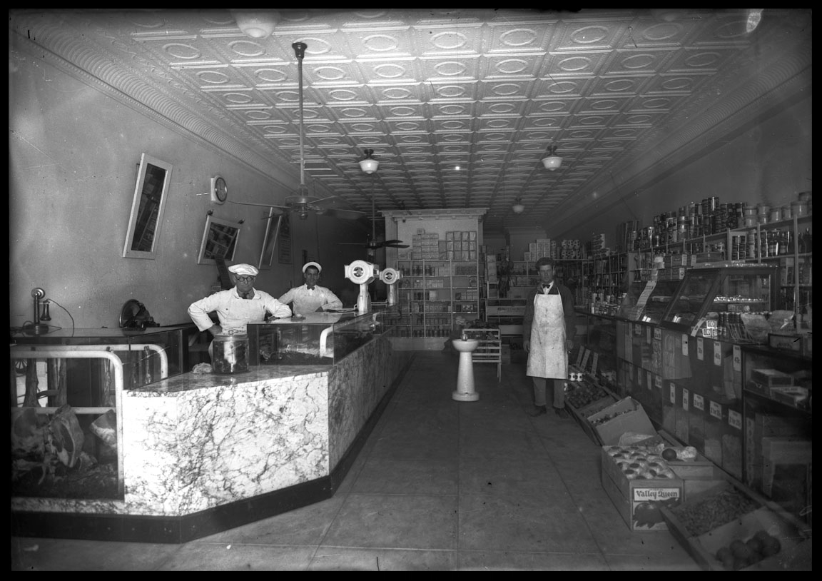Butcher Shop Interior c.1920 from original 5x7 glass plate negative
