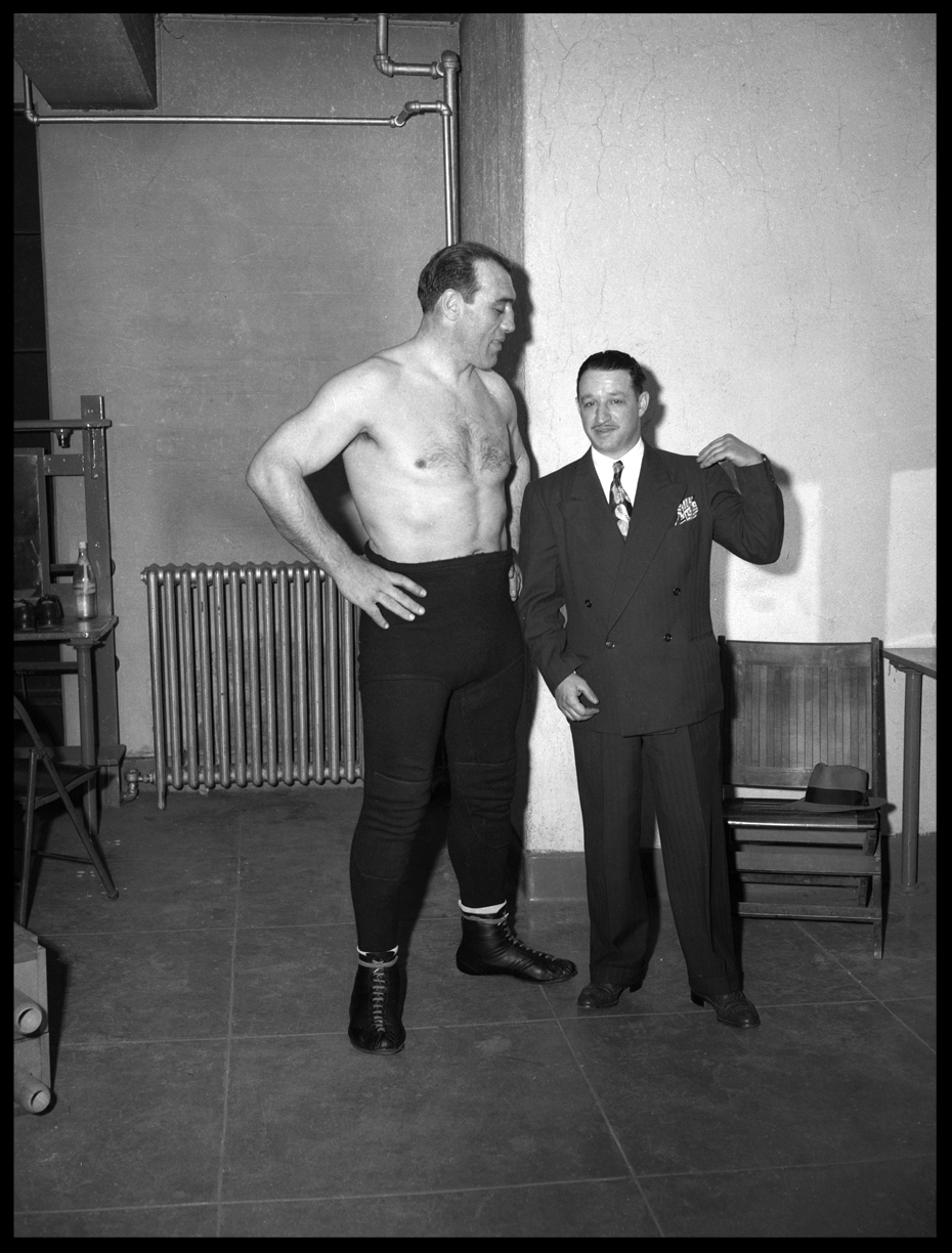 Boxings Heavy Weight Chapion Primo Carnera in wrestling tights c.1945 from the original 4x5 negative 