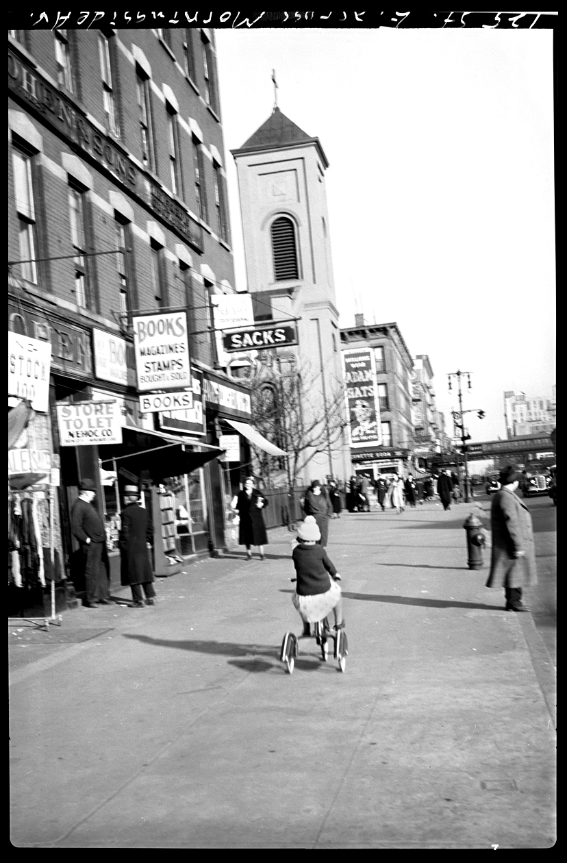 Harlem NYC, 129th St at Morningside Ave c.1929 from original 4x5 negative