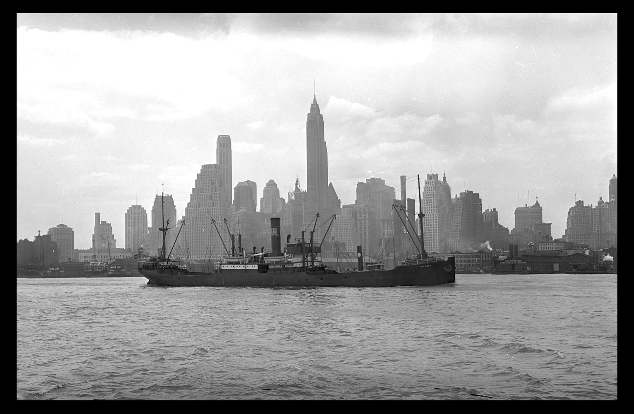 Ship &amp; NYC Skyline c.1931 from original 4x5 negative