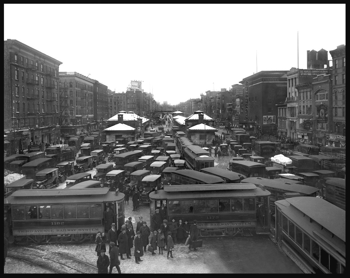 Delancey St at The Williamsburg Bridge c.1915 from original 8x10 glass plate negative