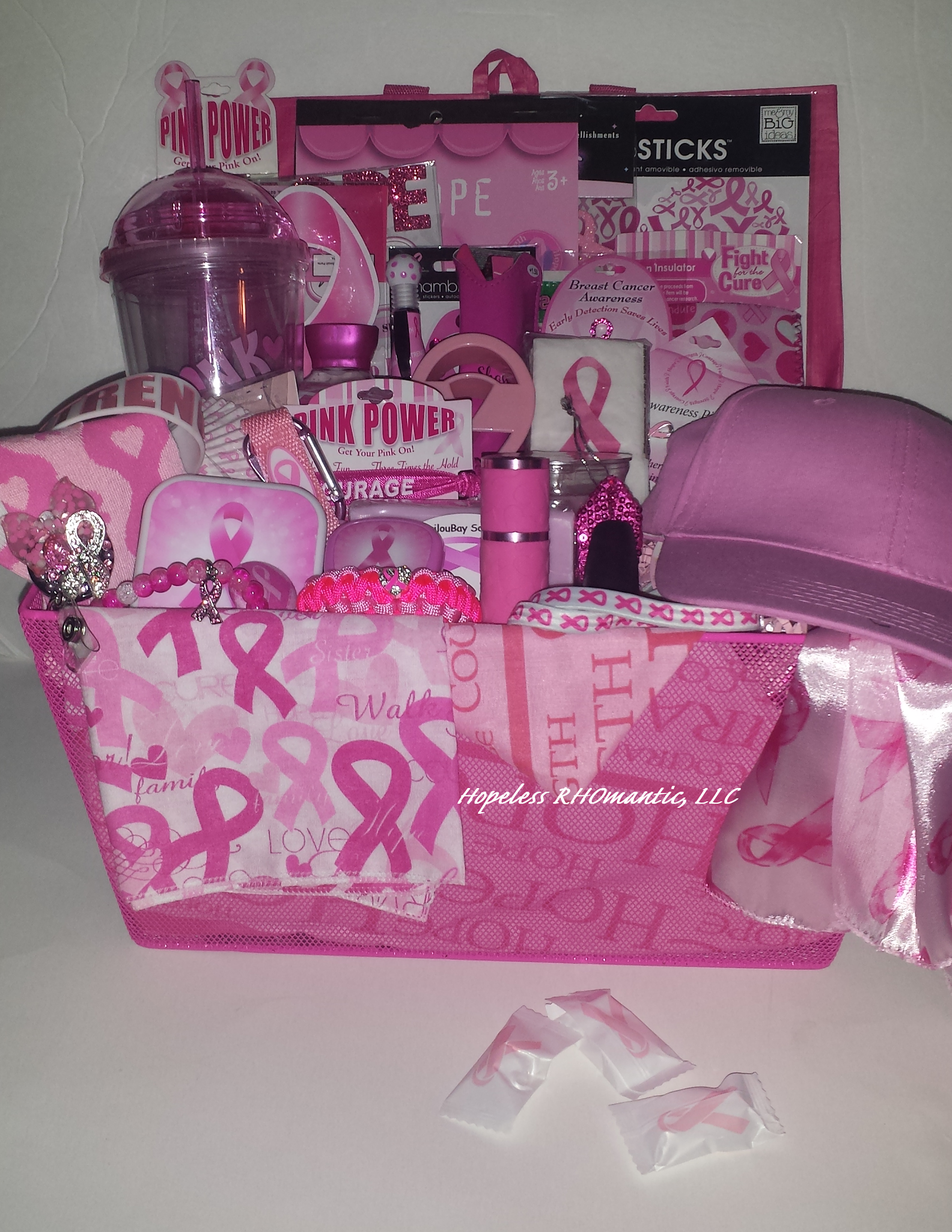 breast cancer tackle box Blinged Can/Box  She Shinez Breast Cancer Gift Basket, Chemo