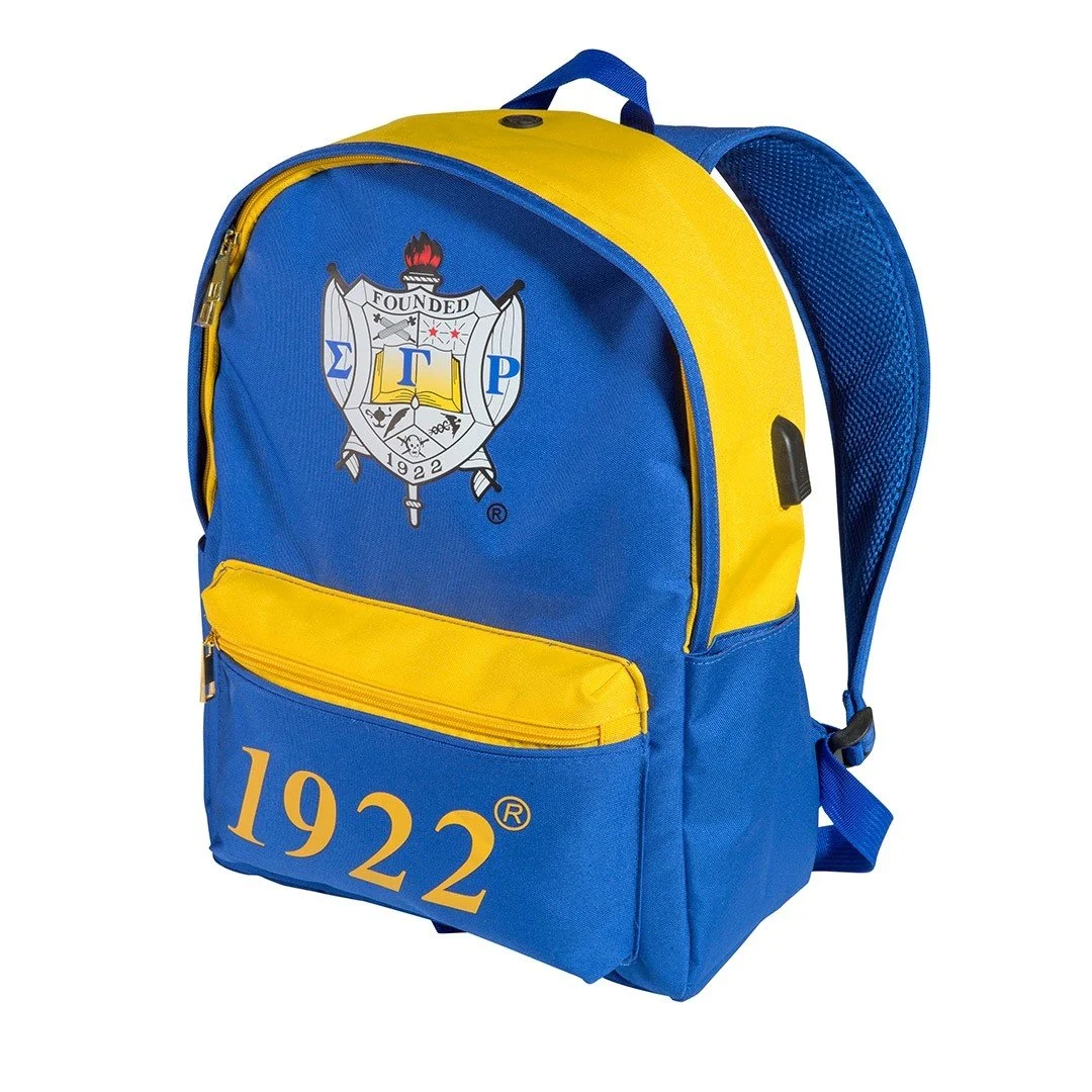SGRHO USB Port Backpack- Sigma Gamma Rho USB Bookbag- SGRHO